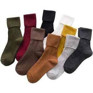 9 Pairs Women's Crew Socks Long Knit Turn Cuff Cotton Slouchy Calf socks